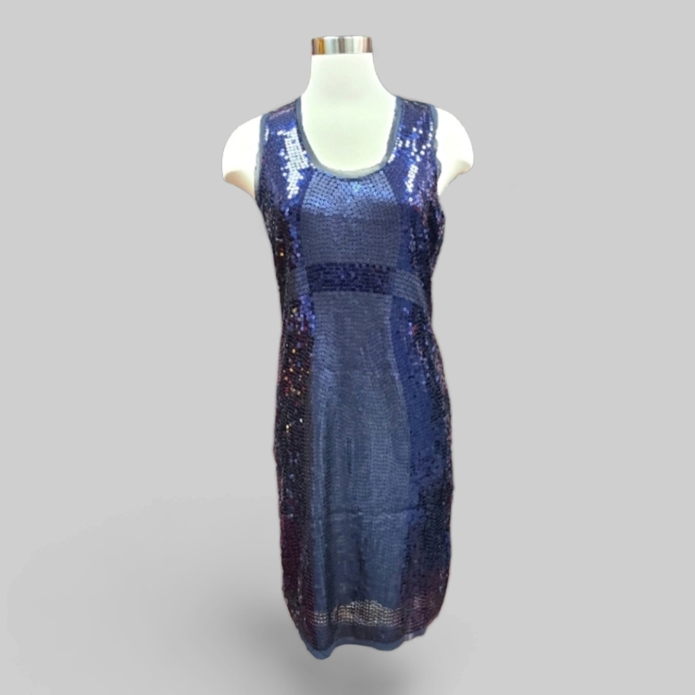 max studio sequin dress Max Studio Sequin Dress Navy Blue Mesh Party